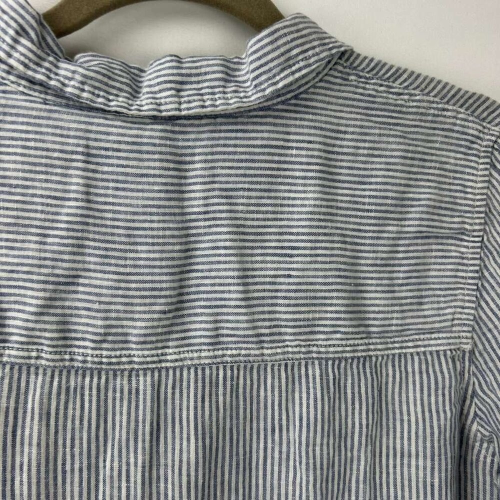 Tahari Women's Medium 100% Linen Button Long Sleeve Tunic Shirt Striped - Picture 9 of 14